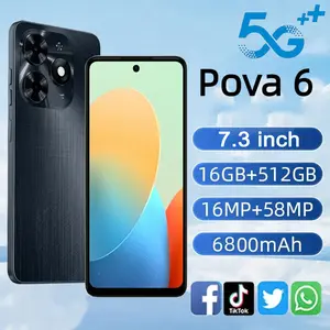 Mobile Phone Pova 6 7.3inch 16+512GB 6800mAh Smartphone 5G WIFI Android cell phone 1 Year Warranty