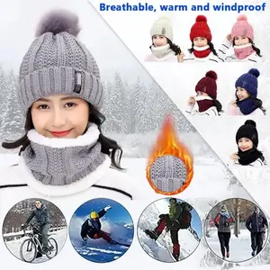 TOPI KUPLUK SYAL 1 SET WANITA VARIASI POM POM UNTUK MUSIM DINGIN EXTRA NAIK GUNUNG ICE KATING