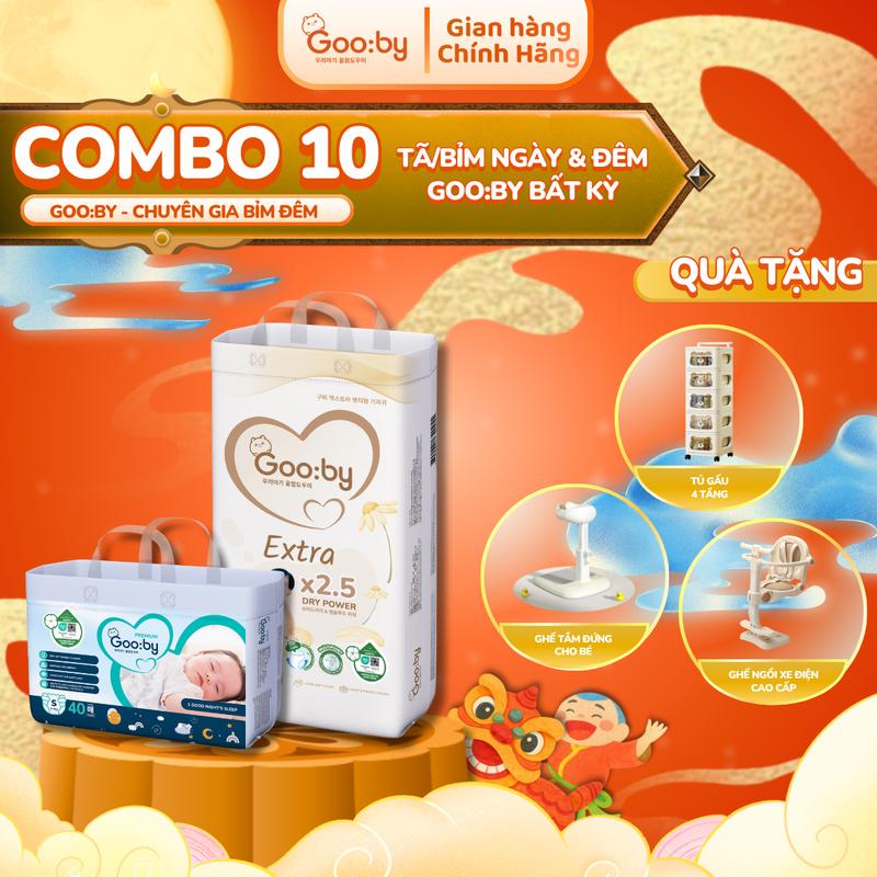 [Combo 10 Mix] Tã/bỉm Gooby Ngày / Đêm mềm mại, an toàn, siêu thấm hút cho bé size NB/S/M/L/XL/XXL/XXXL cho bé từ 4kg - 35kg + Quà tặng