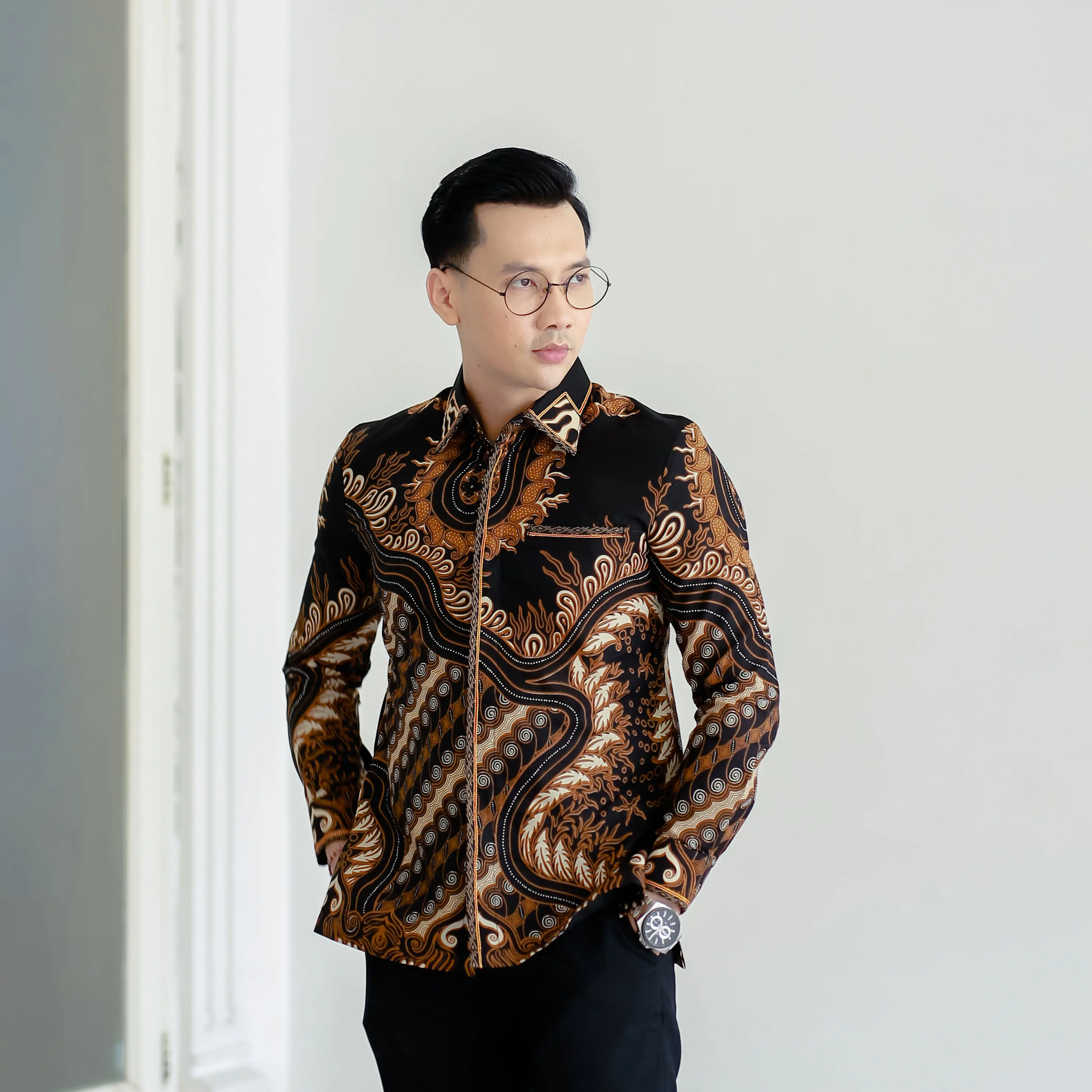 Batik Pria Hem Smock Bordir A747 Fit Kerah