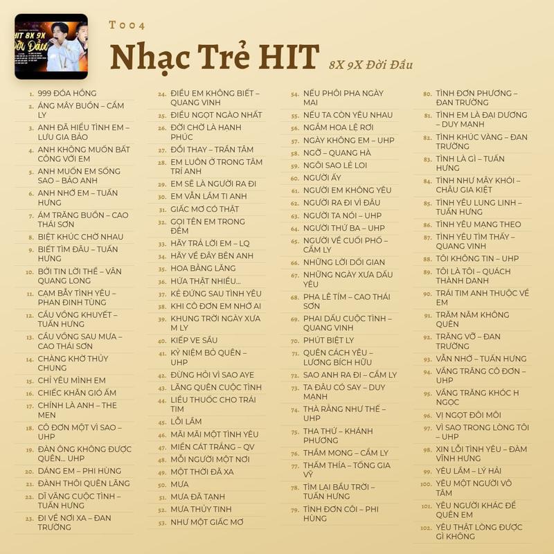 USB Nhạc MP3 4GB, 102 Bài Nhạc Trẻ Hit 8X 9X Đời Đầu, Nhạc Hoài Niệm Thanh Xuân, Cắm Xe Ô Tô, Loa Bluetooth, Máy Tính