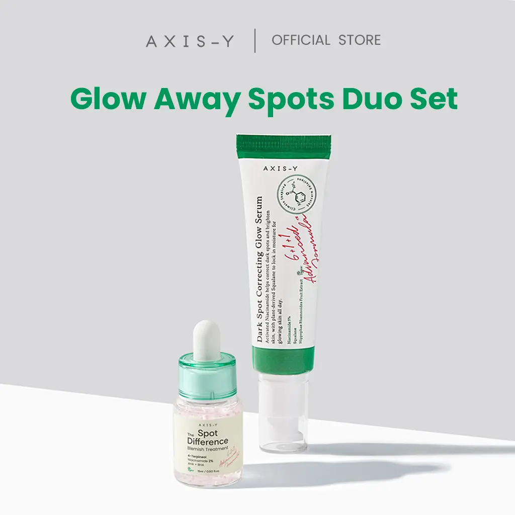 Axis-Y Glow Away Spots! Duo Set (Spot The Difference Blemish Treatment+Dark Spot Correcting Glow Serum) for Hydration and Moisture