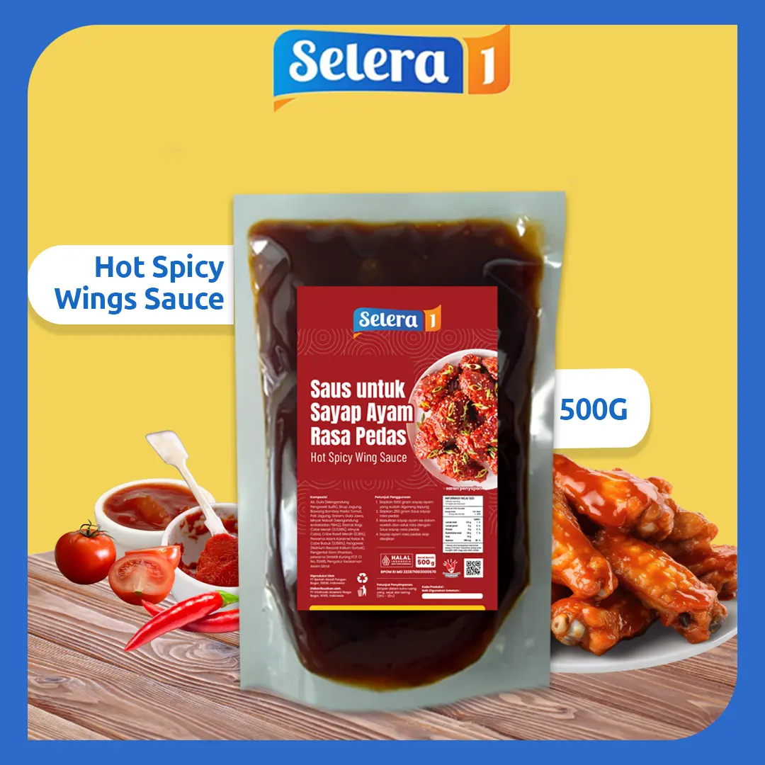 Saus Hot Spicy Wings - Saus Hot Spicy Wings Pedas Selera1 - Saus Viral Tiktok Laris 500gr - untuk Masakan Sayap Ayam goreng atau Steak