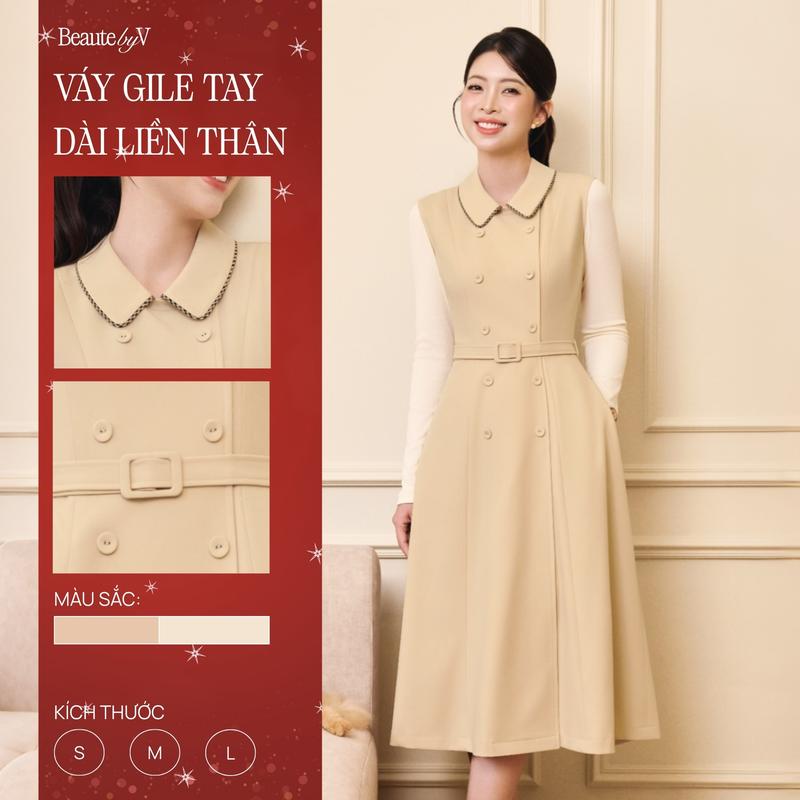  Váy xoè nữ thân may liền phối viền cổ kẻ Aurie Dress BEAUTE BY V CLOTHING phong cách công sở thanh lịch 