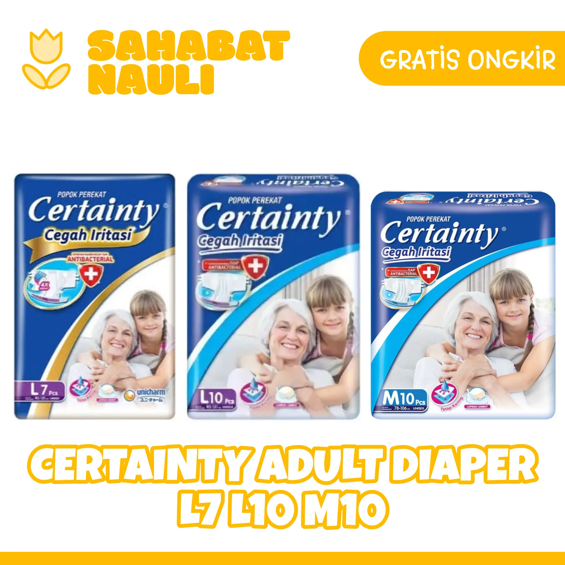 Certainty adult diapers perekat L7 L10 M10 popok dewasa orang tua pampers antibacterial anti iritasi