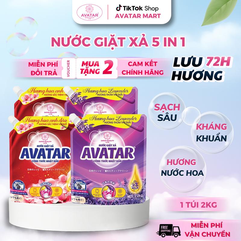   MUA 2 TẶNG 2  Nước Giặt Xả 5 In 1 Hương Lavender & Hoa Anh Đào Làm Sạch Sâu Khử Mùi 2kg Tiết Kiệm Chi Phí An Toàn Cho Da 