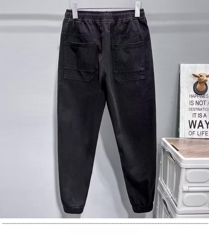Product Introduction of Pocket Menswear Trouser Velvet Basic Low Waist Medium Straight Lingerie Zipper Human Elastic Waist Jeans Men'S Loose Harem Ankle-Length Pants Autumn Oversize Trendy Stitching All-Match Cropped Pants 26