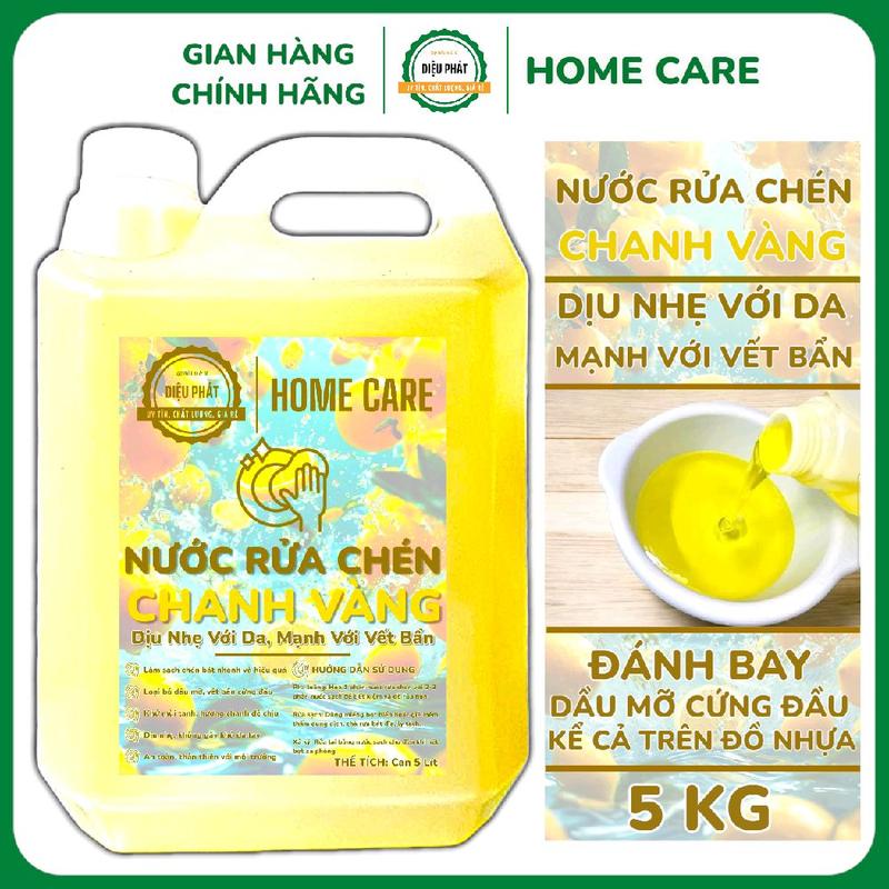 Nước Rửa Chén Diệu Phát Hương Chanh Vàng Can 5KG - Đậm Đặc Làm Sạch Chén Dĩa