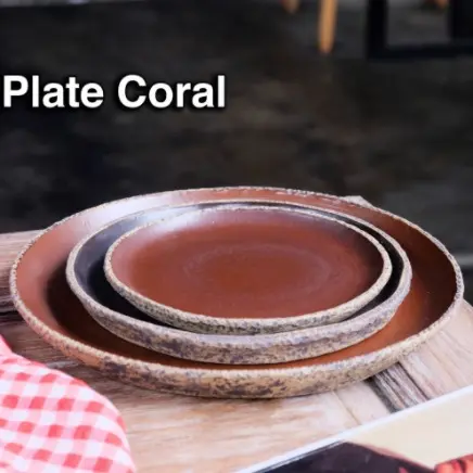 Naruna Plate Keramik Coral Handmade Include Sedok Kayu Bisa Grafir Satuan