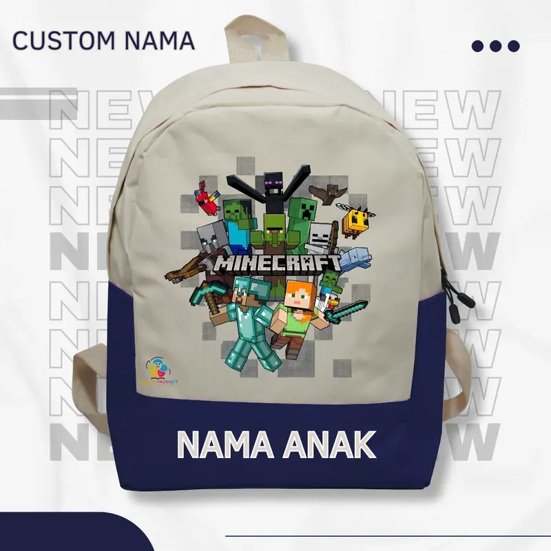 Tas Ransel Backpack Anak Minecraft - Tas Ransel Anak Sekolah & Ngaji TK SD Termurah dan Terlaris (FREE NAMA) 6