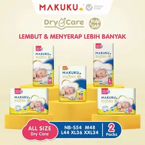 Makuku Dry Care Diapers Jumbo Pack +10, M48+10, L44+10, XL36+10 - Lembut & Menyerap Lebih Banyak