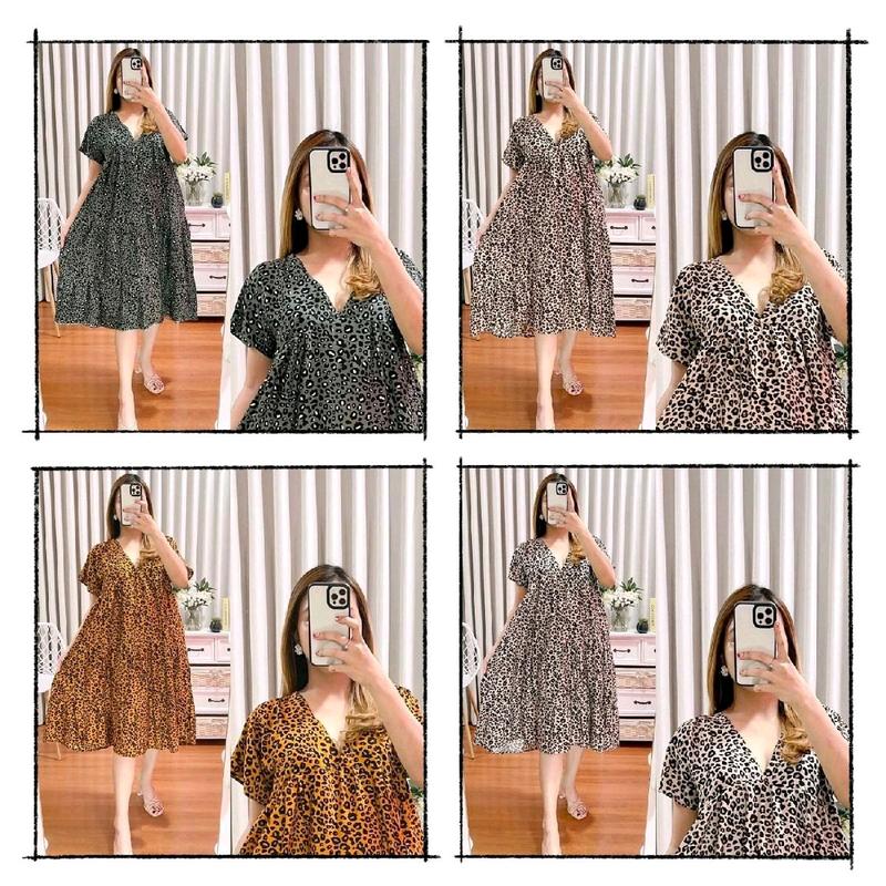 Dress Motif Rayon XXL/Masayu Home Dress Midi Korean motif Ruffle Kanzia/Dress masayu leopard 6