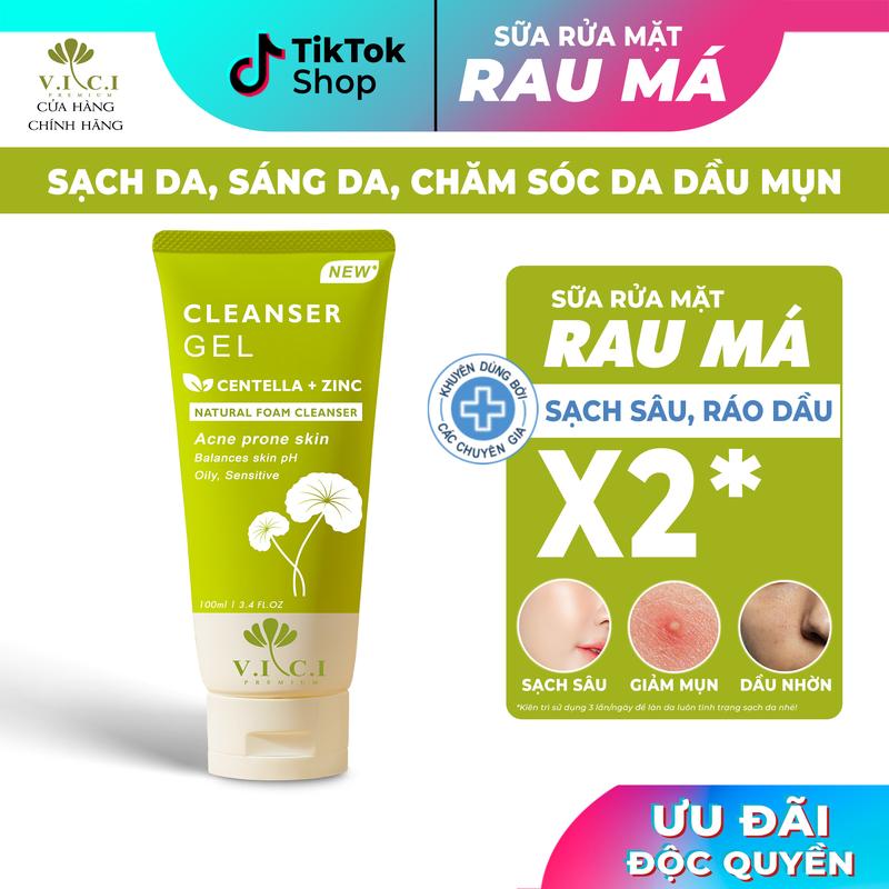 Sữa Rửa Mặt Rau Má VICI - Hỗ Trợ Da Dầu Mụn Làm Sạch Da Sáng Da - Đặc Biệt Mua Combo 2 Tuýp Tặng 1 Chấm Mụn Nghệ Tràm