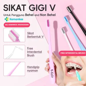 Y-Kelin Sikat Gigi V-Shaped Bristle Bulu Halus Berbentuk V Gusi Mulut Multipak Multicoloured dengan Interdental Brush dan Handgrip Nyaman