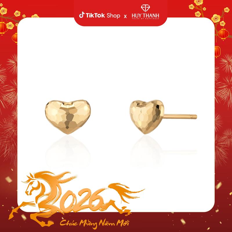 HuyThanhJewelry BTBZ009 Bông tai vàng 10K 14K Họa Tiết Trái Tim Thiết Kế Thanh Lịch