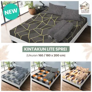 Kintakun LITE Sprei satu set 160 x 200 / 180 x 200 Minimalis Kain Microfiber Single Sarung Bantal Guling 20 cm Multivarian Murah [KAMAR RUMAHKU]