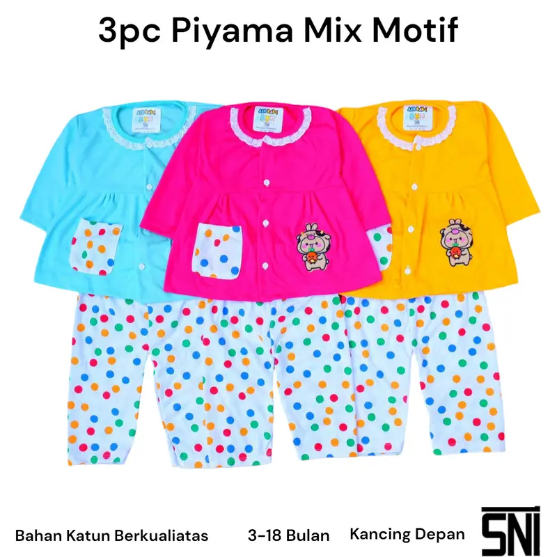 3pc Piyama Bayi Setelan Panjang 3 - 18 bulan Murah Berkualitas Motif lucu Bunda Lengan 6