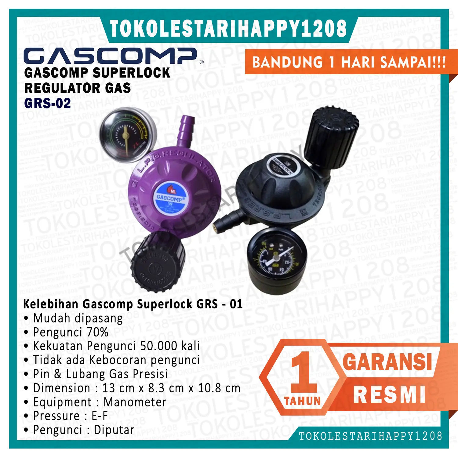 Regulator Superlock GASCOMP GRS-02 Regulator Gas Anti Bocor Garansi Resmi