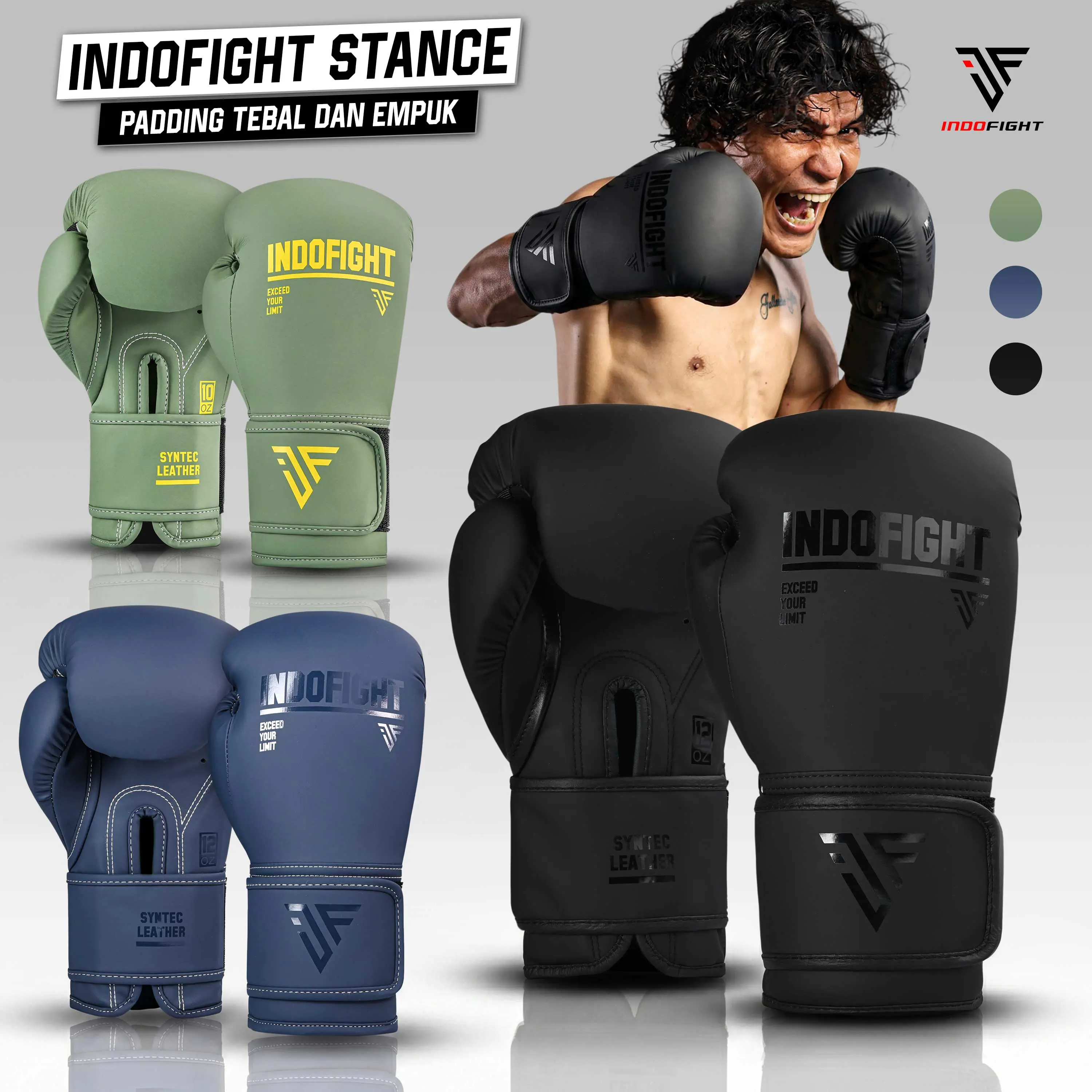 Sarung Tinju Boxing Indofight Gloves Muaythai Sarung Tangan Muay Thai Glove Kickboxing Dewasa 12STNC BGT
