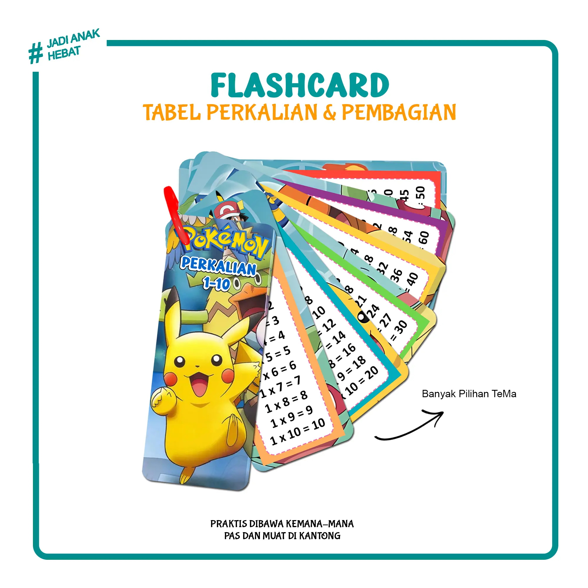 Flashcard Perkalian dan Pembagian Karakter Kartun Kesayangan uk. 4x10cm - bahan premium