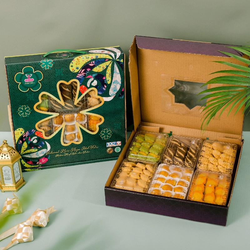Kue Paket Lebaran Ovina Silver Series (AFL) Toples Makanan Snacks Gift Food Hadiah Green - 6 Toples Berbagai Varian Rasa ( berat isi per toples 180gram ) 6