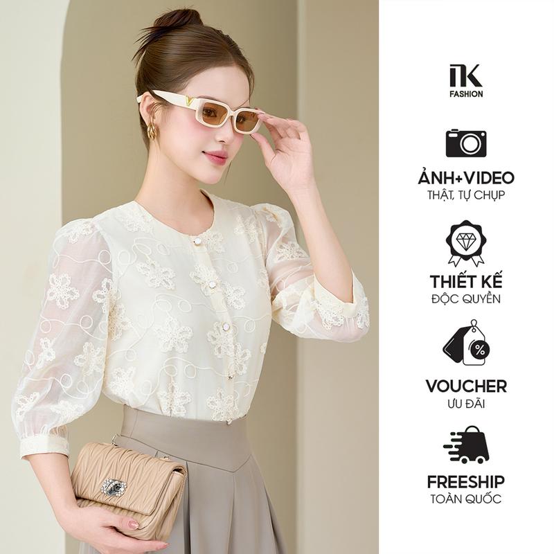 Áo Sơ Mi Hoa Ren Tay Lỡ Thời Trang Công Sở UK Fashion Nhã Nhặn, Thời Thượng Chất Vải Mềm NKSM2506010