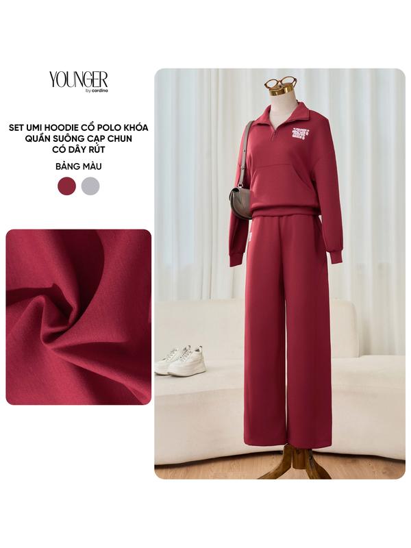  Đồ bộ nữ Younger By CARDINA vải umi kiểu dáng áo Hoodie cổ polo kéo khóa và quần suông 5YANF25 5YQDT25  tách sét  