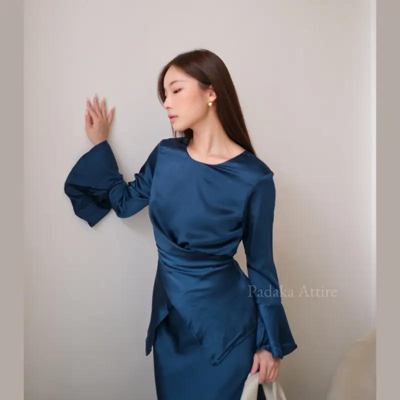 AMORE DRESS - Padaka Attire - Dress Bodycon Polos Fit Body Melayu Gamis Muslim Maxmara satin stitch violet Atasan Maxi Kondangan Pesta Lebaran Panjang 4