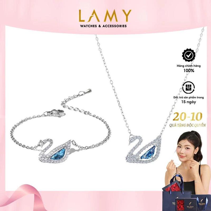 [QUÀ TẶNG 20/10] Bộ trang sức thiên nga LAMY Dây chuyền và vòng tay Crystal Swan Silver 6042&2083