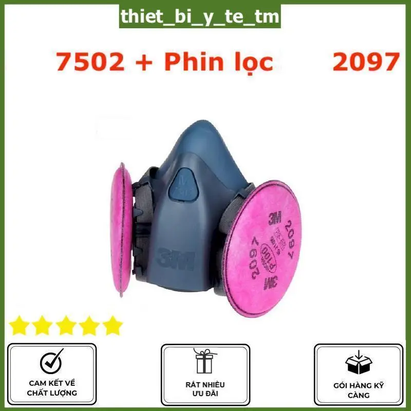 Bộ Mặt Nạ Kiêm Khẩu Trang Chống Bụi 7502 Kết Hợp Phin Lọc 2097 hoặc 2091 tấm lọc 2097 hoặc 2091 Rất Nhẹ thời trang có thể đeo ở các thành phố lớn để chống bụi siêu mịn PM2.5, có thể dùng để ngăn các loại bụi khác, đây là mặt nạ chủ yếu dùng chống bụi 3