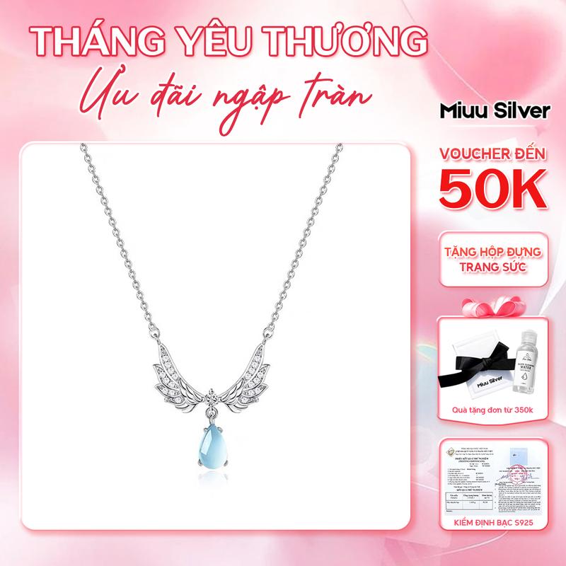 Dây chuyền nữ Miuu Silver, vòng cổ bạc đính đá mặt trăng Moonstone đôi cánh thiên thần