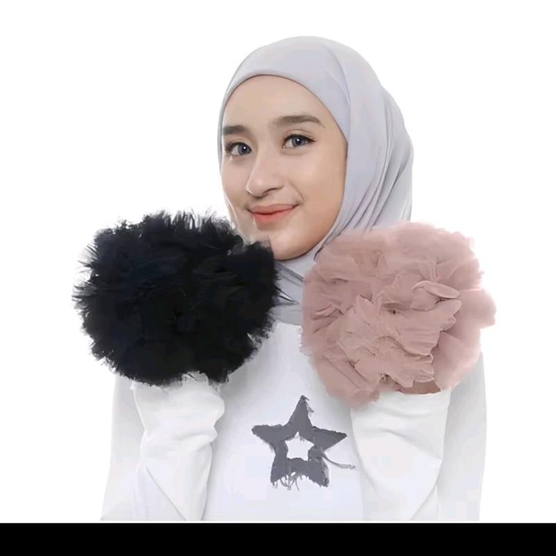 Ikat Rambut Cepol Scrunchie Tile Jumbo Standar Ringan - Model Terbaru Karet Random kream tulle ikat rambut & scrunchie 0
