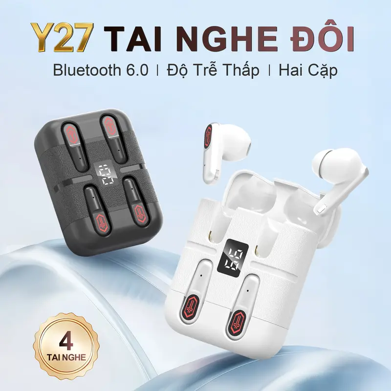 Y27 (2 cặp tai nghe) Tai Nghe Gaming Đôi, 1 Cặp tai nghe nhét tai và 1 Cặp tai nghe bán nhét tai, Đồng bộ âm hình Độ trễ 0.01s, Nghe nhạc liên tục hơn 30 giờ, Âm thanh nổi cấp độ HiFi, Chống nước IPX5, Giảm tiếng ồn ENC, Với iPhone và Android | BigBuy360 - bigbuy360.vn Y27 (2 cặp tai nghe) Tai Nghe Gaming Đôi, 1 Cặp tai nghe nhét tai và 1 Cặp tai nghe bán nhét tai, Đồng bộ âm hình Độ trễ 0.01s, Nghe nhạc liên tục hơn 30 giờ, Âm thanh nổi cấp độ HiFi, Chống nước IPX5, Giảm tiếng ồn ENC, Với iPhone và Android | BigBuy360 - bigbuy360.vn