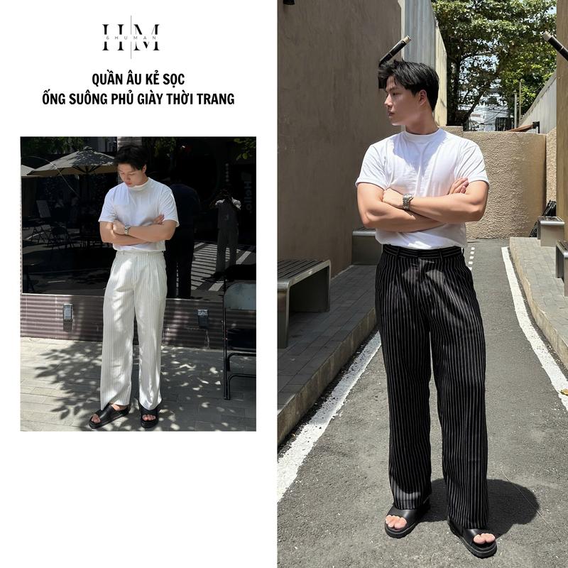 Quần Âu Nam Kẻ Sọc Cạp Chun Ống Rộng Xếp Ly Tôn Dáng Vải Tuytsi Trẻ Trung Thời trang Sixhuman HMQ01