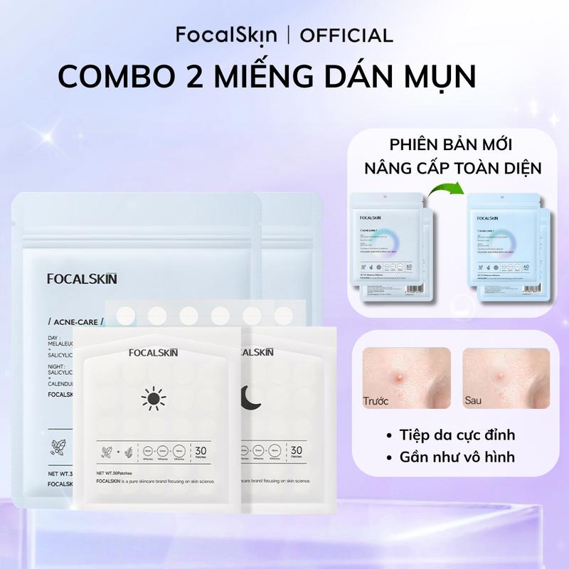 【COMBO 2 Dán Mụn FOCALSKIN Miếng dán mụn SalicylicAcid Hoa cúc 30 miếng ban ngày và 30 miếng ban đêm hỗ trợ hút nhân mụn và hỗ trợ che mụn trước khói bụi & makeup | Làm Đẹp Da Chăm Sóc Da Skincare Giảm Thâm