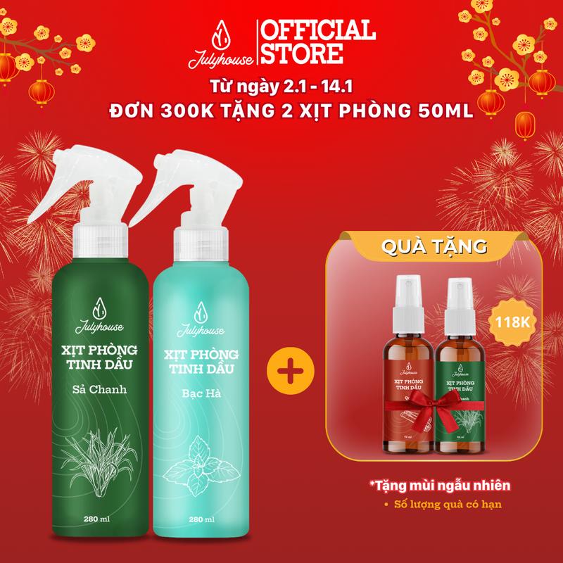  COMBO BÌNH XỊT PHÒNG TINH DẦU SẢ CHANH BẠC HÀ QUẾ BẠCH ĐÀN CHANH OẢI HƯƠNG JULYHOUSE 280ML THƠM PHÒNG KHỬ MÙI HIỆU QUẢ  MÙI TỰ CHỌN  