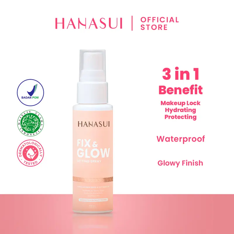 HANASUI FIX & GLOW SETTING SPRAY Peach Wajah 3