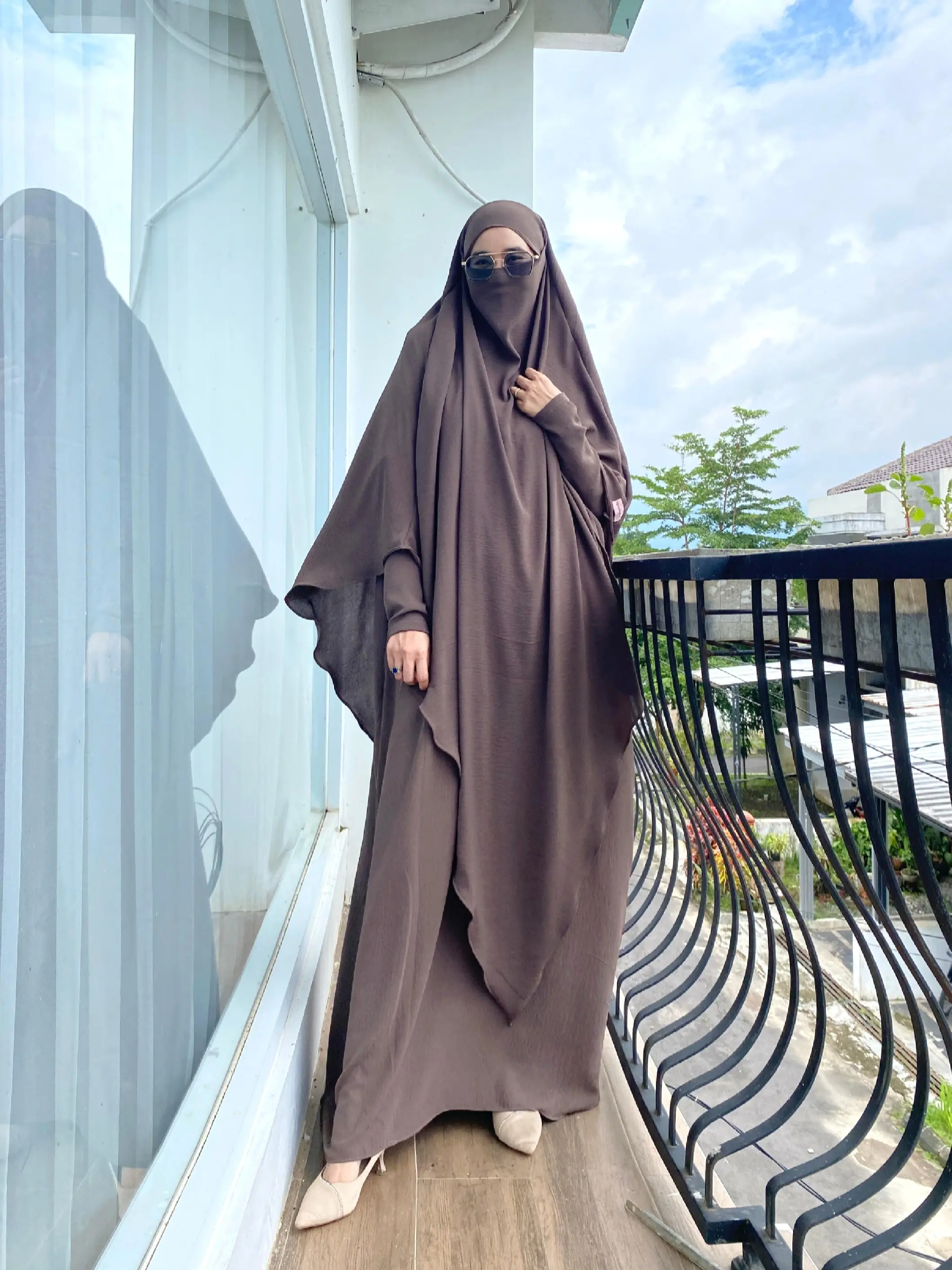 SYAQI Gamis Abaya Set French Khimar JUMBO Syari Wanita Muslim Haji Umroh Model Turki Arab Mewah Elegan Cringkle Airflow Premium Baju Lebaran Crinkle Dress Hitam Tangan Simple Zipper Basic Lembut Putih Kaftan