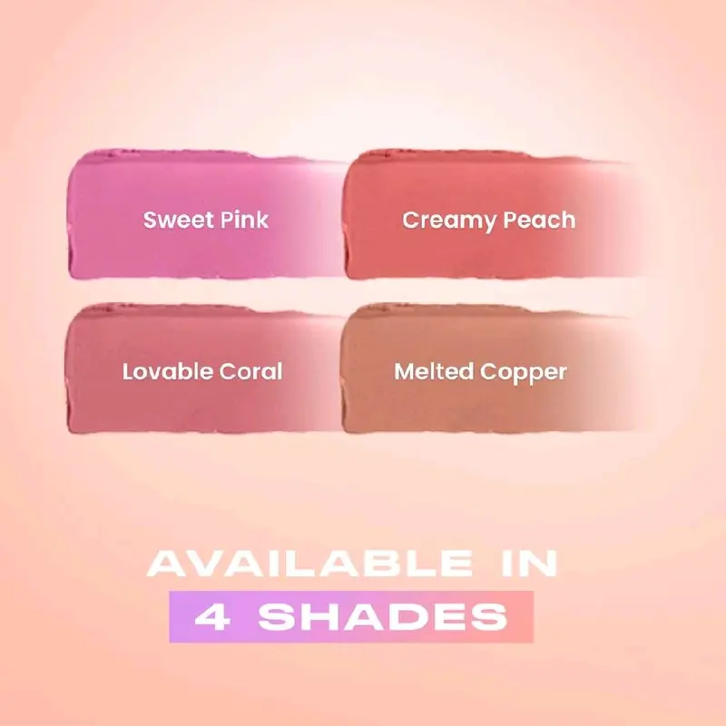 Inez Dewy Glow Creamy Blusher Wajah - Effortless Blending Light as Air Infused with Vitamin E - Sweet Pink, Creamy Peach, Lovable Coral, Melted Copper 1