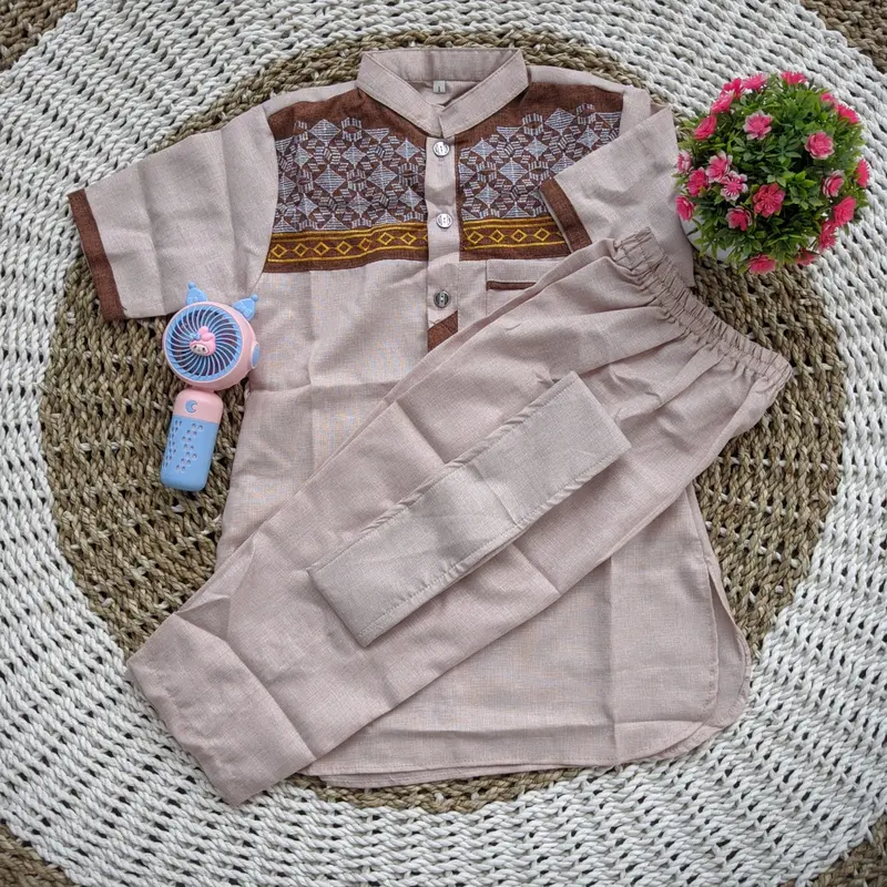 kurta muslim madina bordir lengan pendek\\baju koko yang cocok buat anak yang aktif bahan lembut dan Nyaman 1