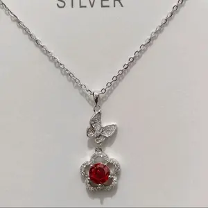 S925 Kalung Kupu Bunga ICECUTFLOWER Bahan Silverr (A12)