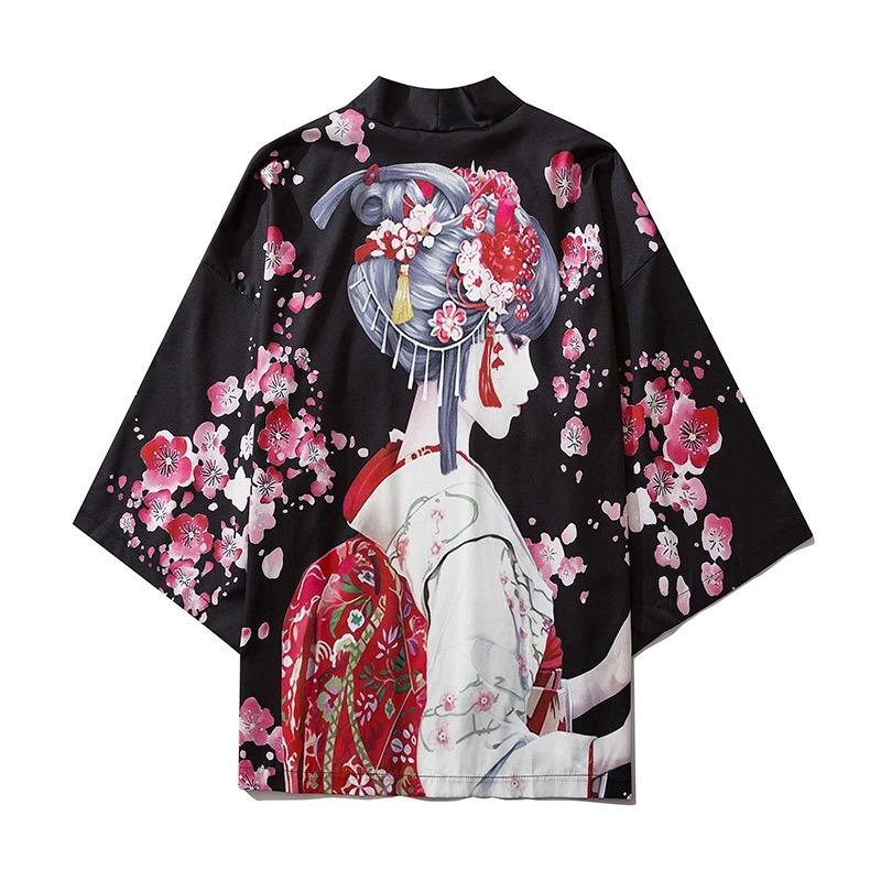 Product Introduction of Kimono ngắn Tay Mùa Hè, Unisex, Dành Cho Nam, Thời Trang Đường Phố Nhật Bản, Quần Áo Trang Phục Samurai, Áo Mỏng, Áo Sơ Mi Nam Phong Cách Hawaii Màu Đen Shirt Menswear 19