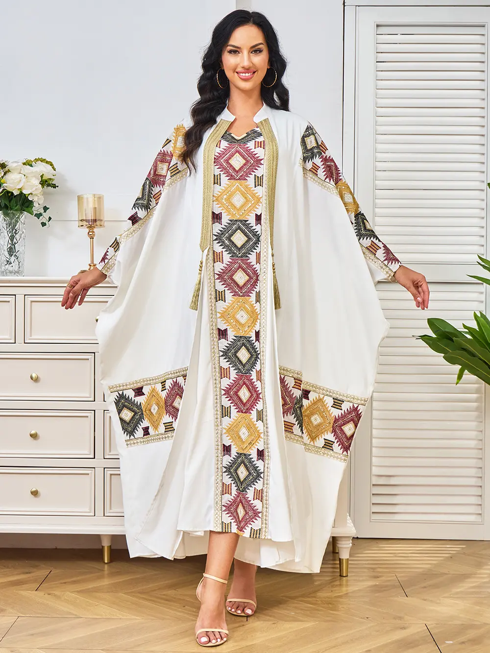 Áo Choàng Nữ Hồi Giáo, Váy Dubai, Áo Cardigan Thêu Và Đính Cườm, Váy Dạ Hội Hai Mảnh