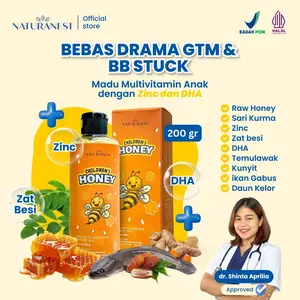 Naturanest Madu Anak Children's Honey 200gr Multivitamin Herbal Alami BPOM & Halal MUI dengan Zinc & DHA untuk Meningkatkan Nafsu Makan, Berat Badan, Daya Tahan Tubuh, Pencernaan