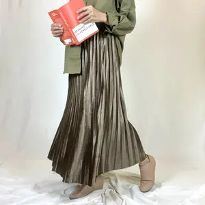 Rok Plisket Bludru Premium Panjang Import Tebal Original Wanita Kekinian Korean Style