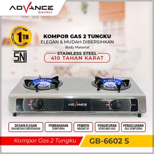 Advance Digitals Kompor Gas 2 Tungku GB-6602S Full Body Stainless Steel Tahan Karat & Elegan Body MeWAH Dan ELEGAN