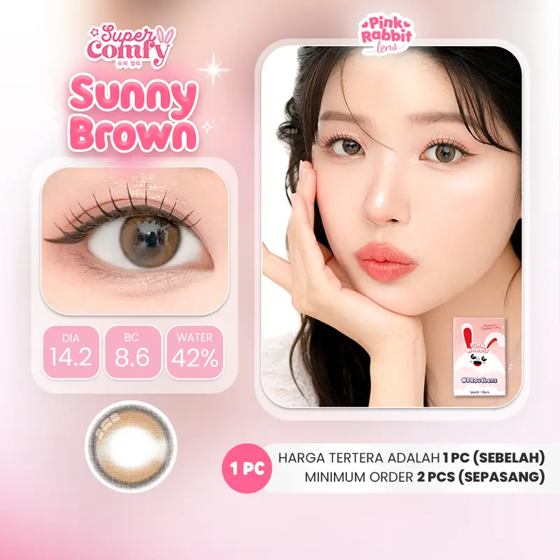 PINKRABBIT SOFTLENS SUPER COMFY SUNNY BROWN - Normal, Minus 0.50 S/D 10.00 (1PCS/Sebelah) Eye Contact Lens 0