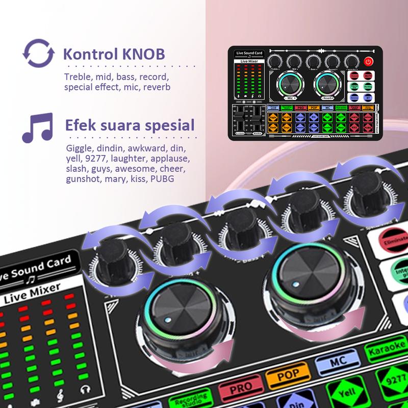 Bonkyo F999 sound card + Headphone Berkabel dengan pemantauan peralatan audio set lengkap mikrofon sound card TIKTOK bernyanyi ponsel mixer khusus rekaman lagu K profesional[COD] 4