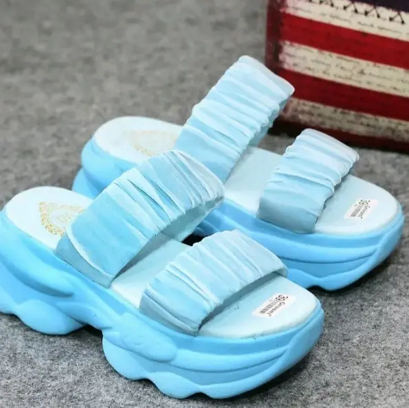 DM COLECTION - SANDAL WEDGES WANITA VARIASI DOUBLE PITA KERUT (REALPICT) TINGGI 7 CM FS 281