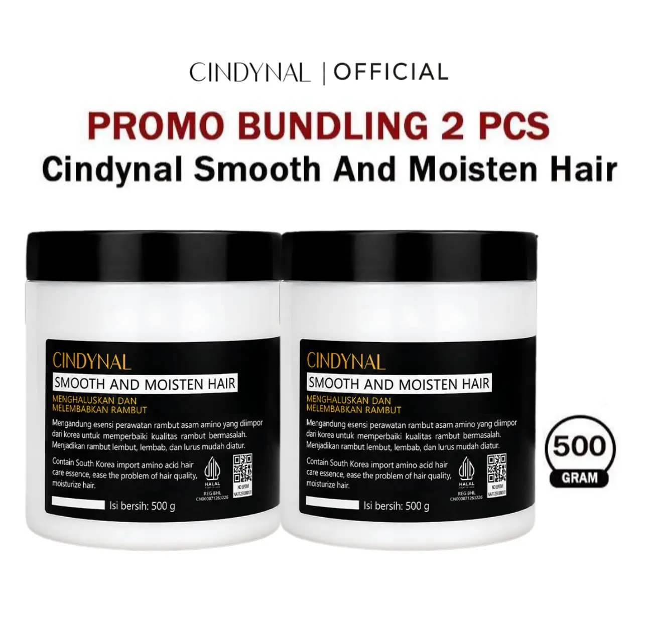 [BUNDLE 2 PCS] Cindynal Smooth And Moisten Hair Treatment Hairmask / Masker Rambut Melembutkan 500g